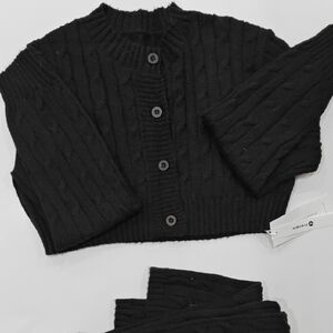 Black Cable Knit Cropped Cardigan & Pant Set